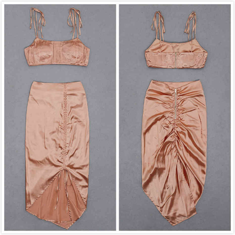 Free Ladies Summer Midi Skirt Set Sexy Spaghetti Strap Short Vest Top & Draped Lace-Up Party Two-Piece 210524