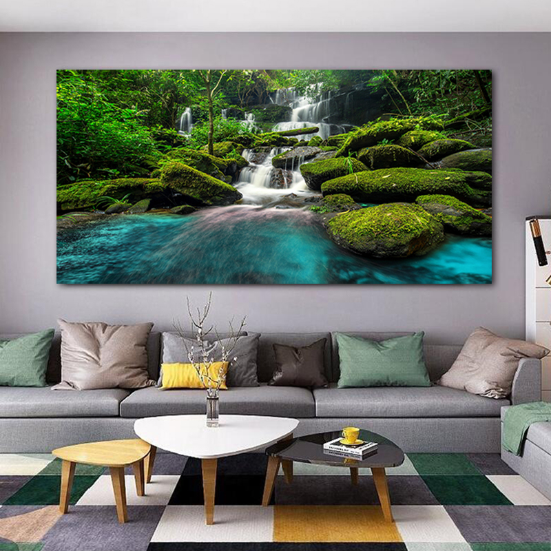 Landscape Poster Waterfall Prints Canvas Painting Wall Art Pictures for Living Room Modern Home Decor Tree Stone Scenery Cuadros