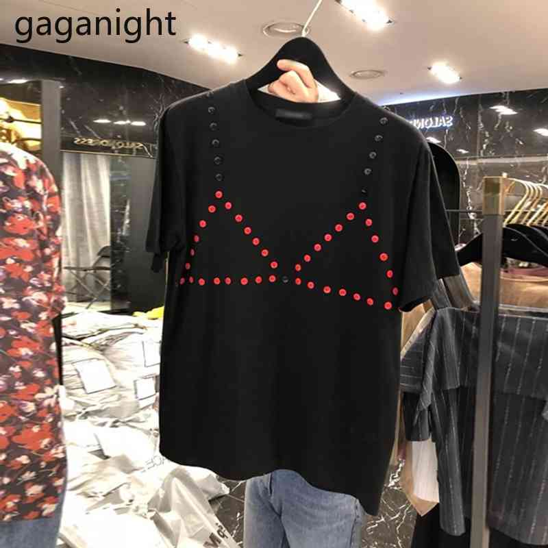 Gaganight Rivet Women Streetwear Tshirt Summer Short Sleeve O Neck Harajuku Tshirts Female Chic Korean Outwear Black Tees 210519
Gaganight Rivet Women Streetwear Tshirt Summer Short Sleeve O Neck Harajuku Tshirts Female Chic Korean Outwear Black Tees 210519