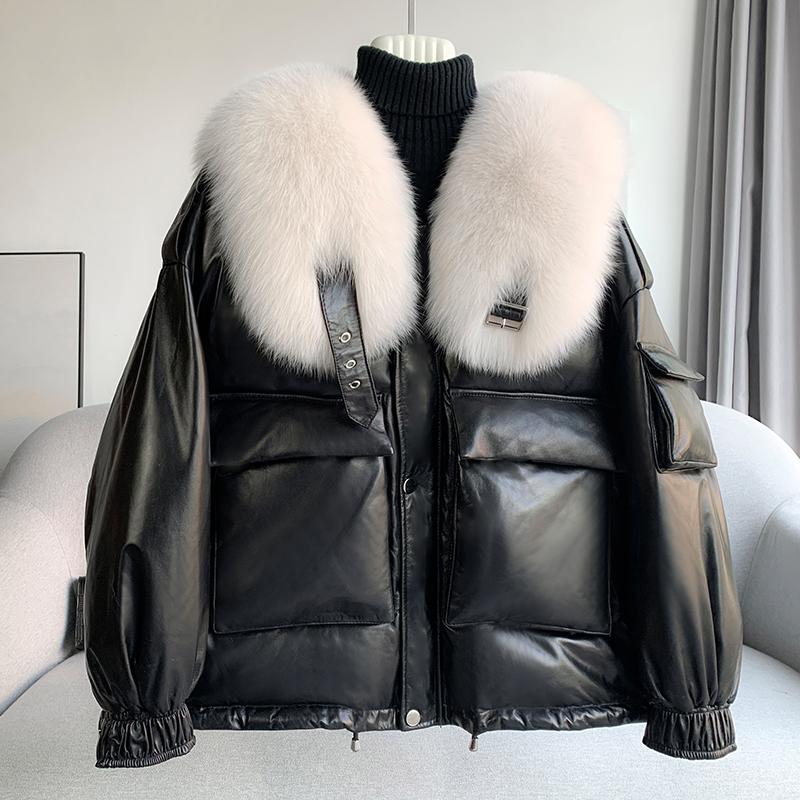 Women's Fur & Faux Collar Genuine Leather Sheepskin Down Jacket Female 2021 Haining Warm Coat Loose Fashion, Black
Women's Fur & Faux Collar Genuine Leather Sheepskin Down Jacket Female 2021 Haining Warm Coat Loose Fashion, Black