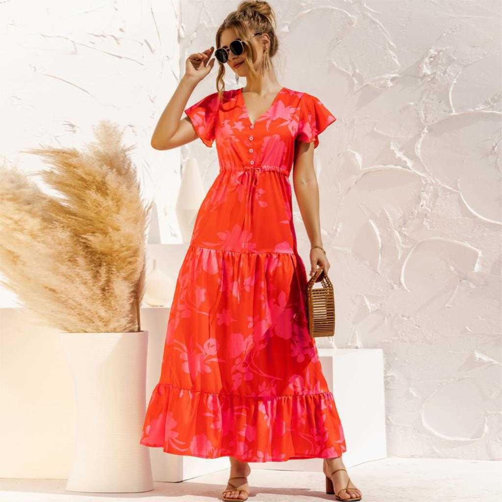 Boho Summer Dress Ladies V-neck Floral Print Button Lace Up Maxi Dresses For Women Sexy Short Sleeve Ruffles Party Robe 210526, Yellow
Boho Summer Dress Ladies V-neck Floral Print Button Lace Up Maxi Dresses For Women Sexy Short Sleeve Ruffles Party Robe 210526, Yellow