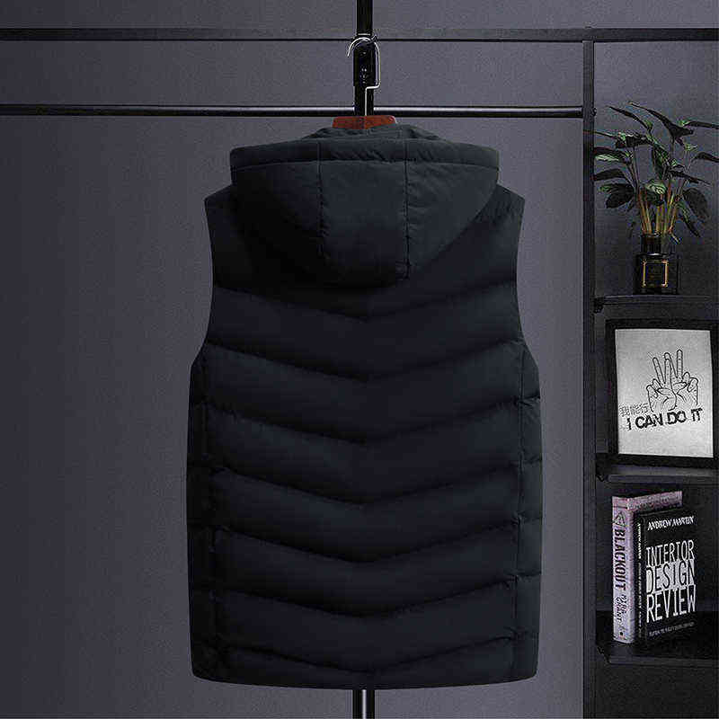 Winter Men Warm Thick Vest Warm Sleeveless Jacket Casual Korean Streetwear Plus Size Thicken Hooded Waistcoat 6XL Male 211111