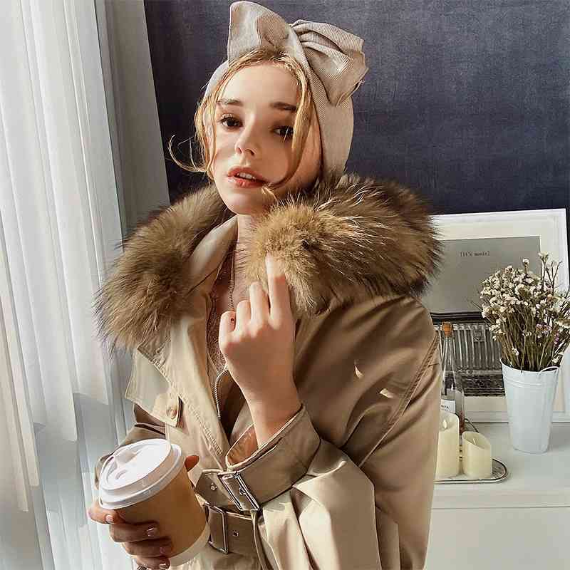 Dabuwawa Elegant Office Lady Winter Down Coat Long with Raccoon Fur Women Casual Button Warm Thick Parka Coat Female DT1DPK032 210520