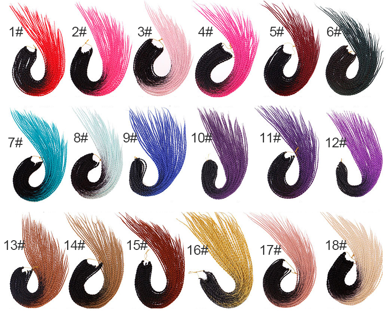 22 Inch Synthetic Hair Extensions Color Gradient Two Strand Braids 2 Colors Gradients Pure Black Twos Strands Dirty Braidss Hair Crochet Wig WH0523