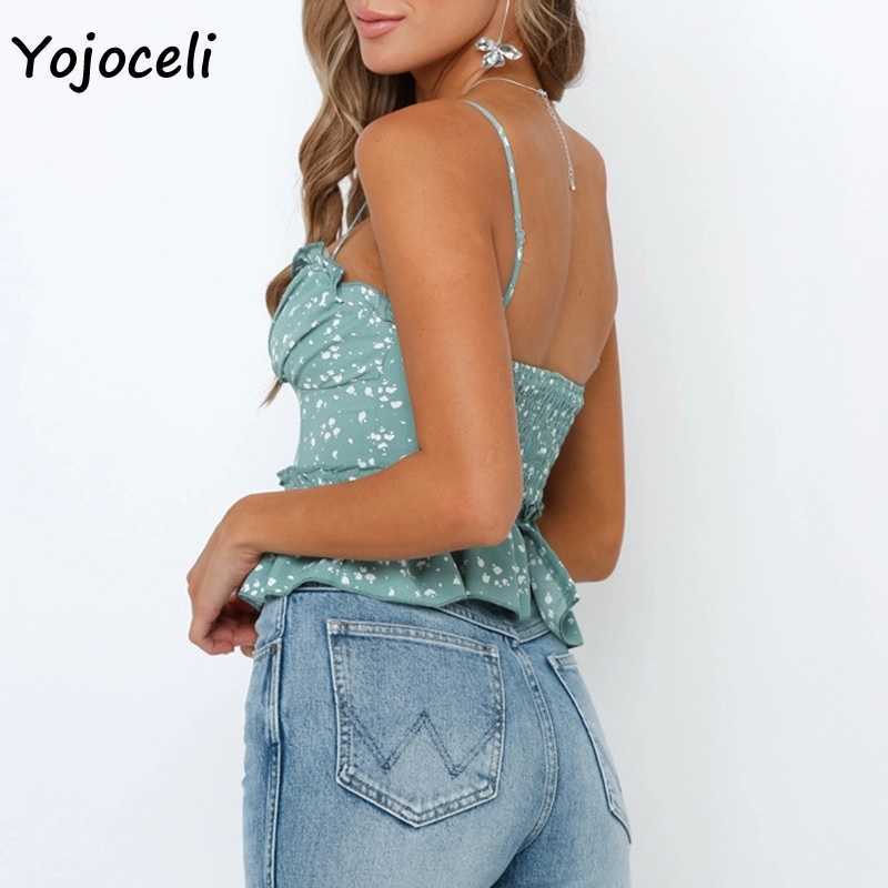 Yojoceli floral print camis top boho beach ruffle camisole shirt 210609