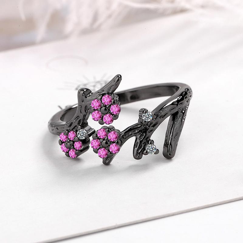 Anneaux de mariage Vintage Plum Blossom Open Pour Femmes Pink Zirconia Noir Brancière Bague Lyrique Géométrique Bijoux Bijoux Accessoire Cadeau
