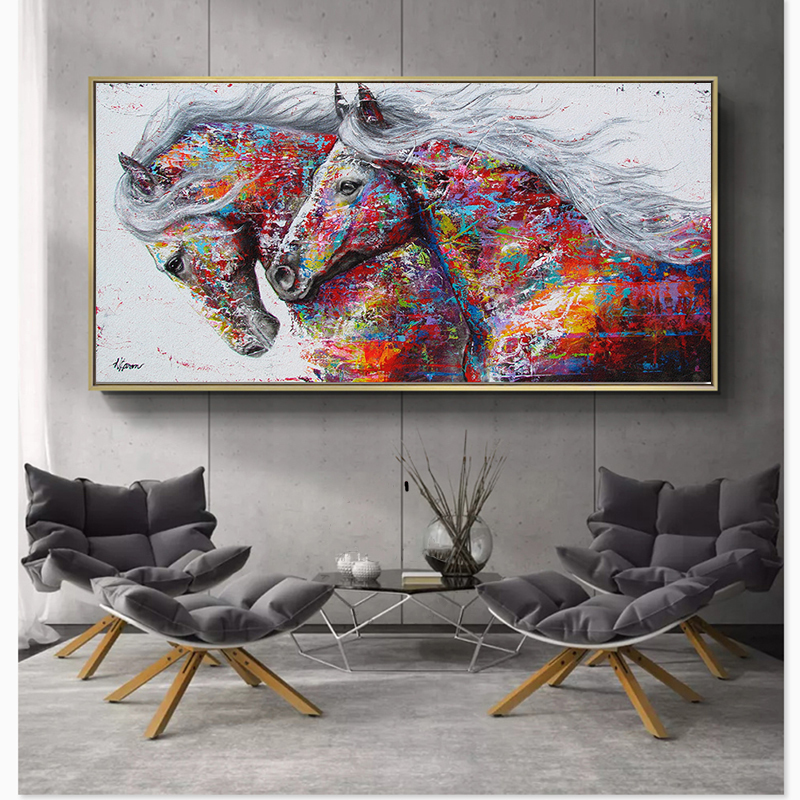 SELFLESSLY Animal Art Two Running Horses Canvas Painting Wall Art Pictures For Living Room Modern Abstract Art Prints Posters