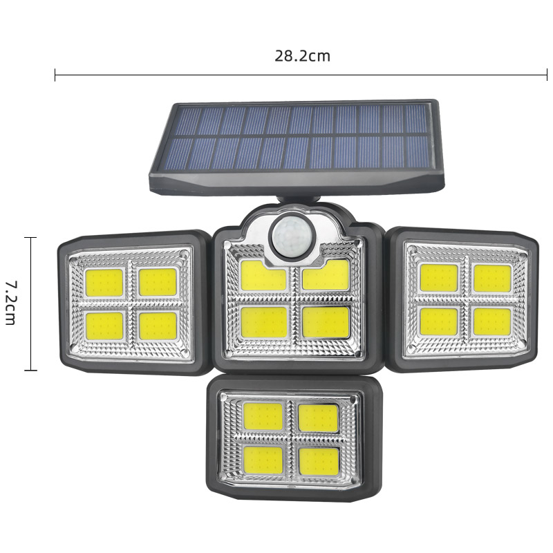 198 COB LED Solar Lamp Sensor Light Four-head Rotatable Garden Floodlight Wall Spotlight