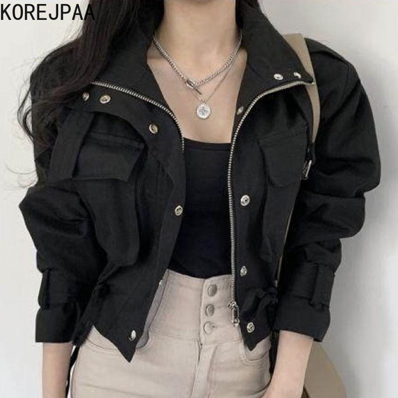 Women's Jackets Korejpaa Women 2021 Korea Fashion Autumn Casual Lapel Zipper Loose Double Pocket Drawstring Waist Short Tooling Jacket, Black;brown
Women's Jackets Korejpaa Women 2021 Korea Fashion Autumn Casual Lapel Zipper Loose Double Pocket Drawstring Waist Short Tooling Jacket, Black;brown