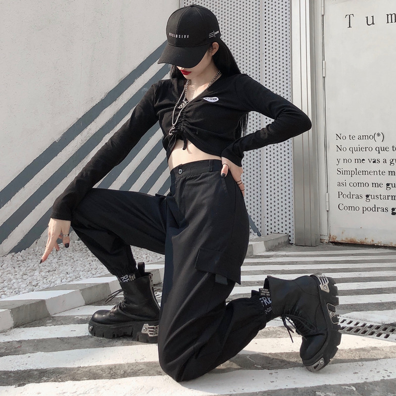 Women Cargo Pants Spring Autumn Fashion Female Casual Jogger PantsBF Streetwear Harajuku Straight Trousers Loose Harem Pant 210514