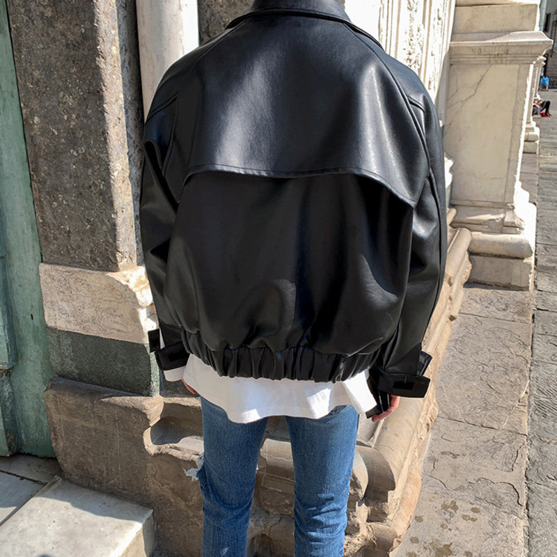 IEFB Men's PU Leather Clothing Korean Fashion Loose Motorcycle Clothing Spring Causal Coat Zipper Coat 9Y5686 210524