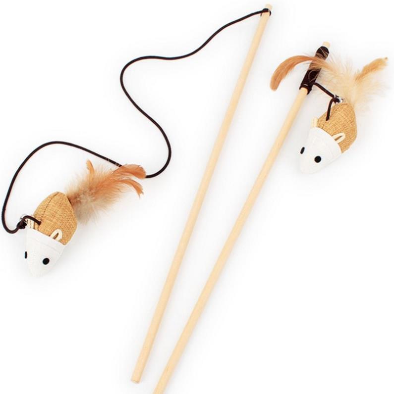 Cat Toys Funny Stick Interactive Kitten Wood Wand Feather Bell Fish Rat Doll Catcher Teaser Exercise for Indoor Animal