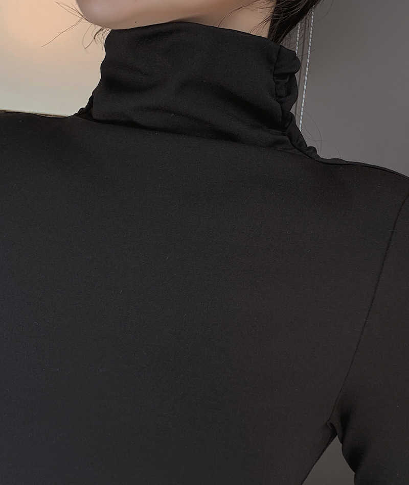 Spring Dress Solid Black Ruched Turtleneck Midi Party Fashion Slim Elegant es Vestidos Female 210608