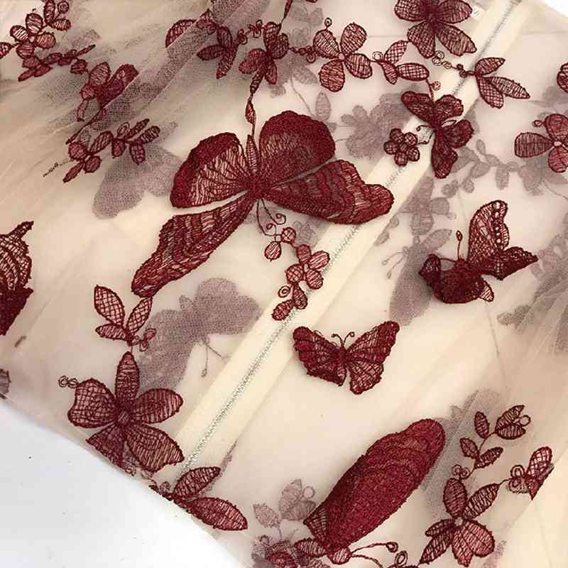 Sexy Women Lady Crochet Mesh Sheer See-Through Long Puff Sleeve Tops Shirt O-Neck Casual Butterfly Embroidered Blouse Top 210323