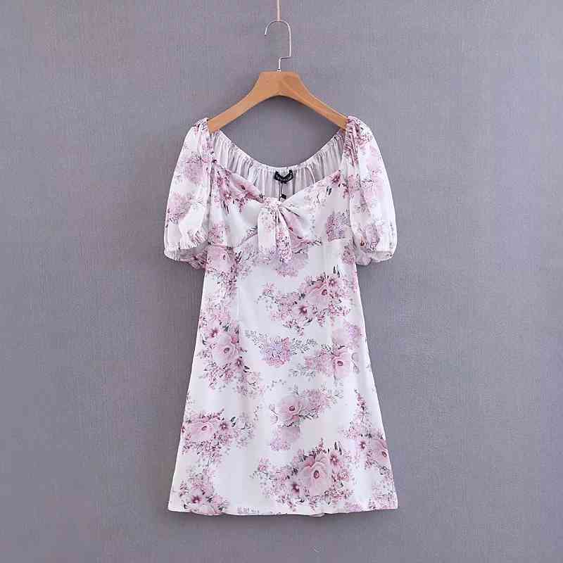 women Summer dress elegan vintage floral beach Sexy short sleeve chiffon party korean clothes mini vestidos 210521