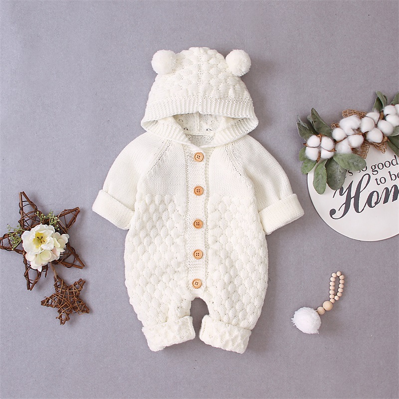 3-24M Hairball Baby Clothes Newborn Babe Solid Single Breasted Rompers Knitted Jumpsuit Cute Infant Boy Girls Hooded Outfit 733 V2 от DHgate WW