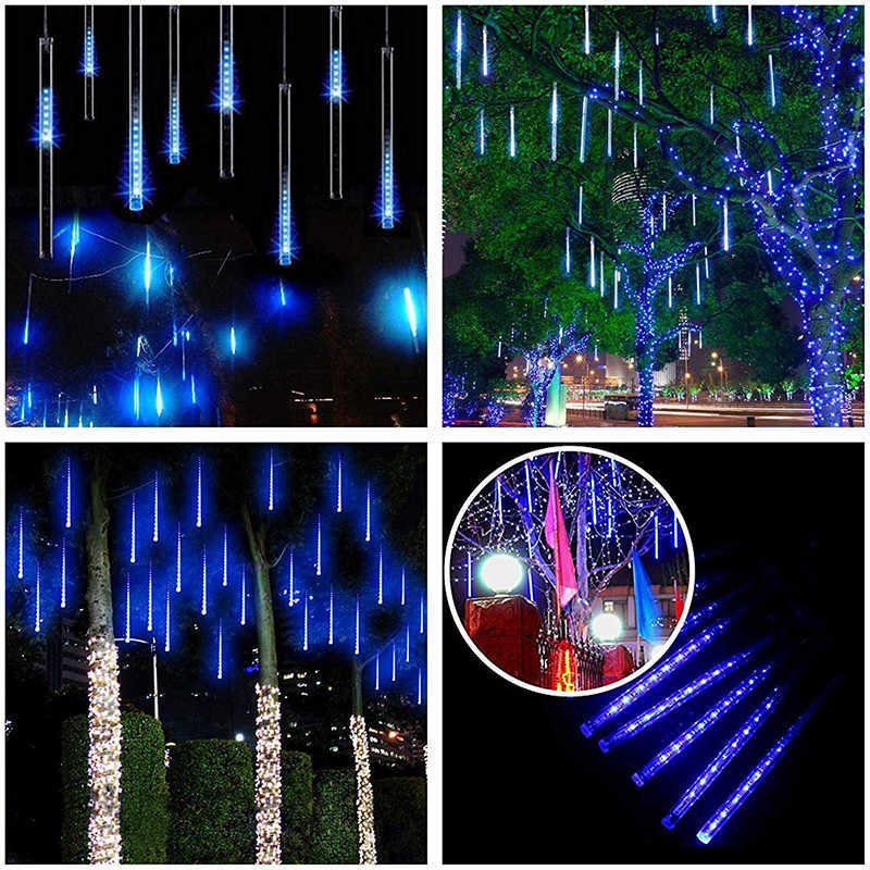 Meteor Shower Lights 30cm 8 Tubes 192 Led Falling Raindrop String Lights For Outdoor Garden Home Christmas Wedding Party Decor 211012