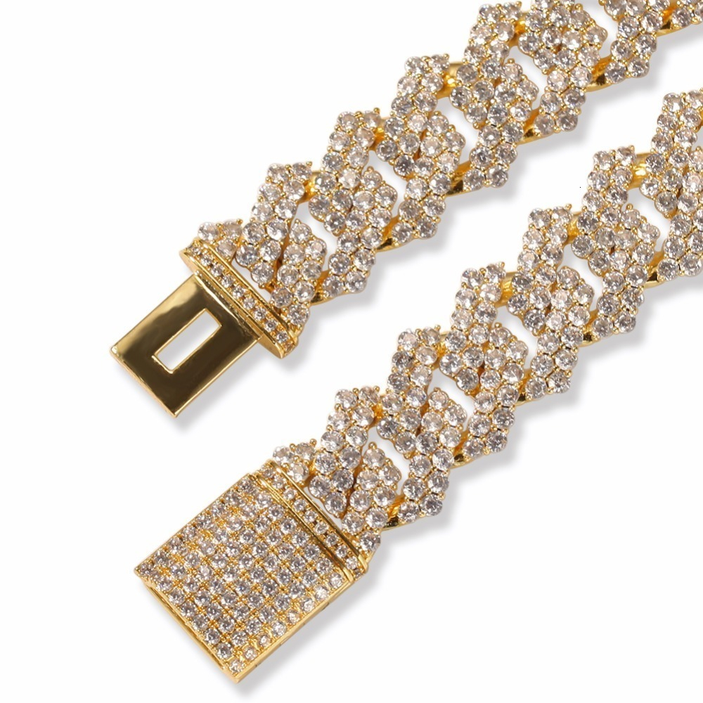 New Hip Hop Fashion Jewelry 17mm Prong Cubans Link Chain Necklace Micro Paved Cubic Zirconia Choker Bracelet for Men Copper CZ Rock Punk Party Gift