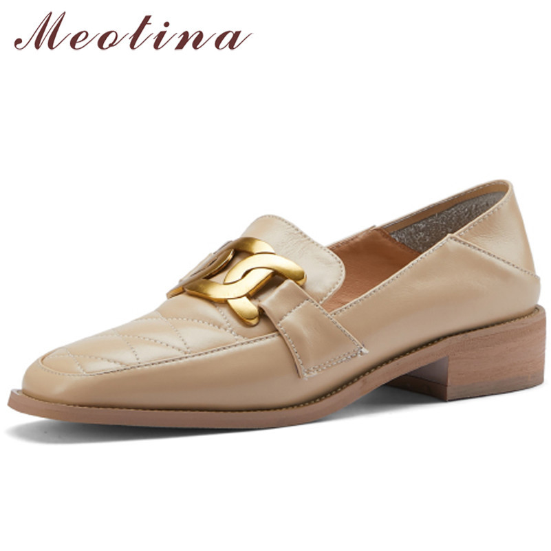 Loafers Shoes Women Genuine Leather Med Heels Square Toe Pumps Block Heel Metal Decoration Ladies Footwear Size 210517, Apricot
Loafers Shoes Women Genuine Leather Med Heels Square Toe Pumps Block Heel Metal Decoration Ladies Footwear Size 210517, Apricot