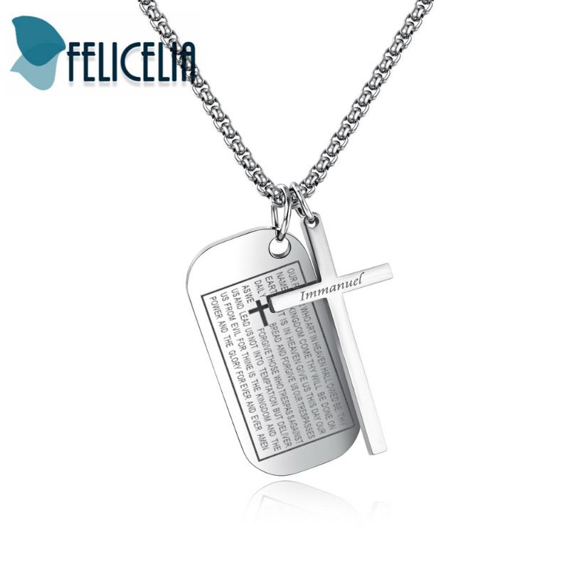 Pendant Necklaces Felicelia English Bible Lords Prayer Necklace For Men Stainless Steel Dog Tag Cross Black Silver Color Jewelry
Pendant Necklaces Felicelia English Bible Lords Prayer Necklace For Men Stainless Steel Dog Tag Cross Black Silver Color Jewelry