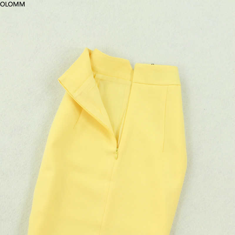 Women's skirt suit feminine office jacket two-piece Fall yellow blazer high quality Slim-fit hip 210527