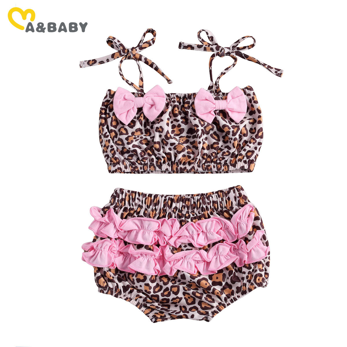 6M-5Y Summer Toddler Kid Child Girls Swimwear Bikinis Set Ruffles Bow Leopard Swimsuit Beachwear Bathing Suit 210515