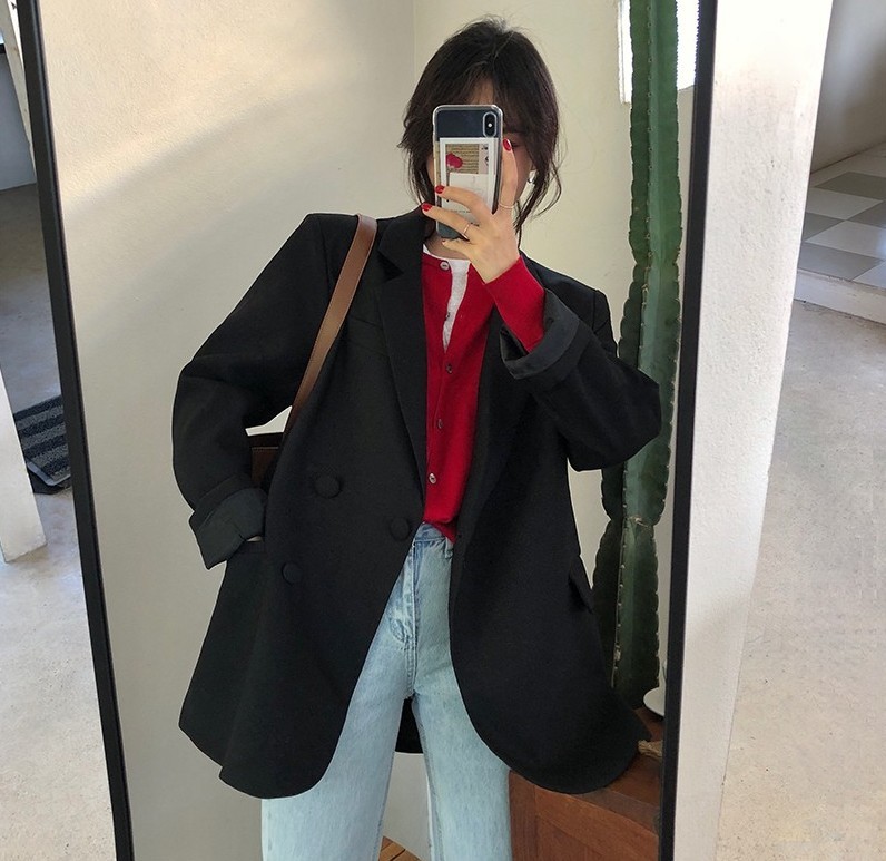 Vintage Chic Loose Light Green Women Blazer Summer One Button Female Suit Jacket Full Sleeve Outwear femme 210519