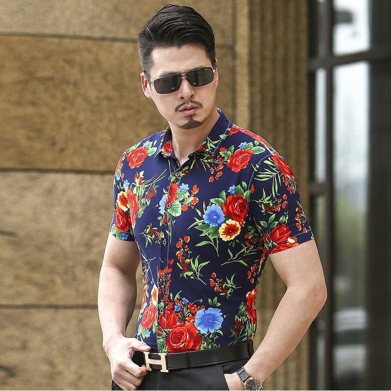 Fancy Short Sleeve Shirt Men Summer Fashion Casual Plus Size Mens Floral Shirts High Quality Flower Shirts Mens Social 6XL 210528