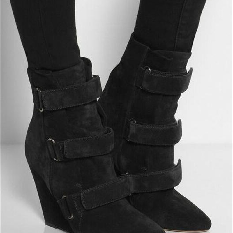 boots spring mode leather women black camurole poted toe ankle hook loop ladies cunha horsemen 1s1o