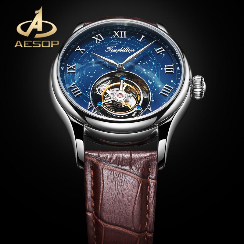Wristwatches AESOP Roman Numerals Starry Sky Dial Watch Real Tourbillon Men's Mechanical Watches Waterproof Sapphire Glass, Gold
Wristwatches AESOP Roman Numerals Starry Sky Dial Watch Real Tourbillon Men's Mechanical Watches Waterproof Sapphire Glass, Gold