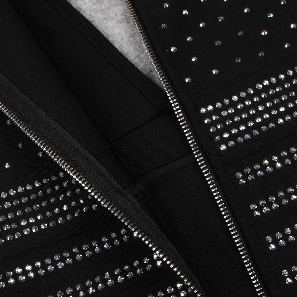 Free Fashion Women's Bandage Dress Beading Long Sleeve V Neck Vestido Party CB of House Bodycon Black 210524