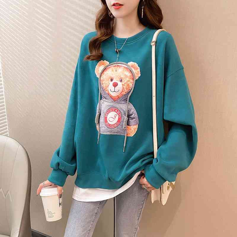 Spring and autumn thin fake two-piece women's 2021 new fried Street bear age reduction loose clothes fashion, Black
Spring and autumn thin fake two-piece women's 2021 new fried Street bear age reduction loose clothes fashion, Black