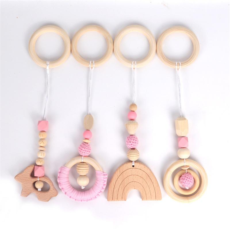 Decorative Objects & Figurines 4 Pieces/set Wooden Baby Rattle Toys Gym Play Rack Hanging Decor Ornaments Kids Room Pendant Decoration Gifts