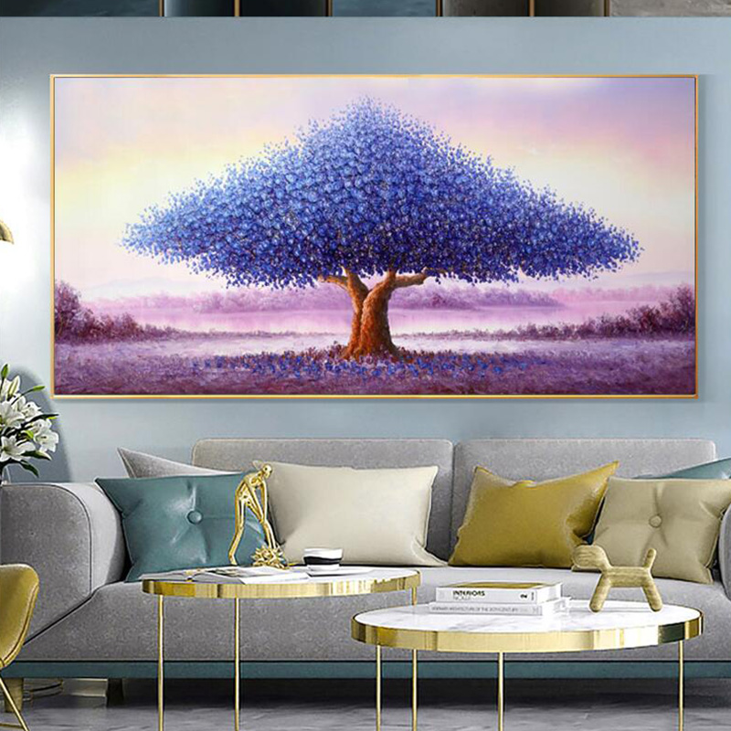 Abstract Nordic Blue Love Tree Oil Painting on Canvas Wall Art Posters Prints Wall Pictures for Living Room Home Cuadros Decor