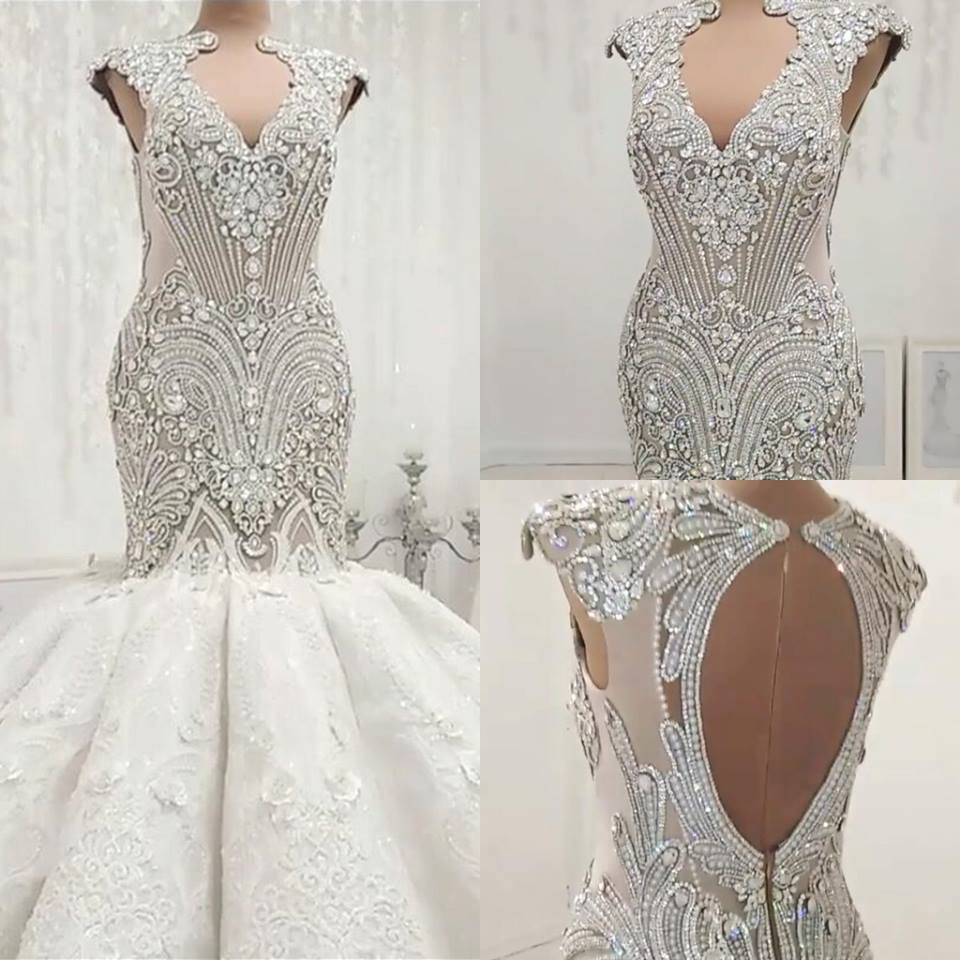 Luxurious Beadings Crystals Mermaid Wedding Dresses Sexy Hollow Out Backless Sleeveless Appliques Ruched Long Bride Wedding Gowns 2022 BC0502