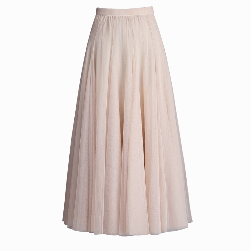Spring Summer Korean Style Women Swing Long Skirt Pleated Lace Mesh Sweet Loveliness Lady High Waist Ball Gown Skirts D183 210512