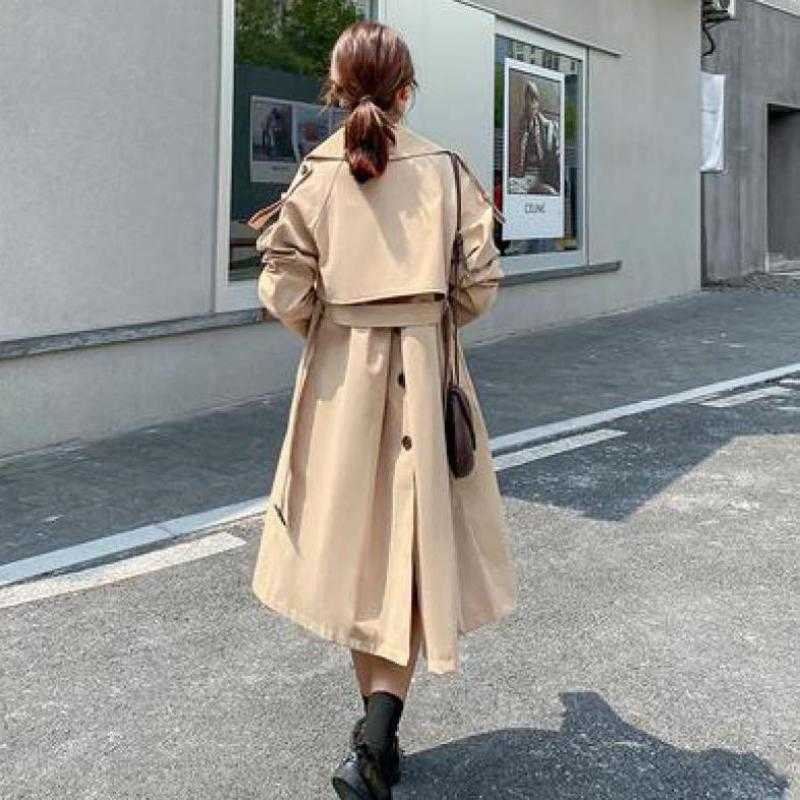 Yedinas Fall /Autumn Casual Women Long Trench Coat Double Breasted Simple Classic Windbreaker Korean Outwear with Belt 210527