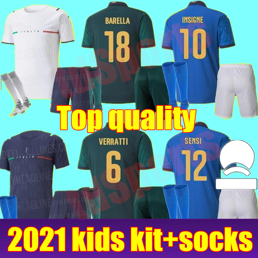 kids kit 2021 Italy Soccer Jerseys INSIGNE IMMOBILE 21 DE ROSSI Third Renaissance BELOTTI TOTTI youth child Football Kits Shirt, Home+eurocup patch