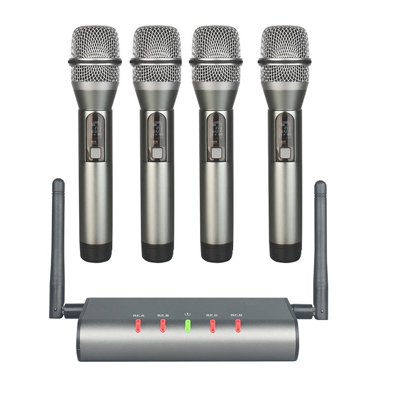 4-Channel Wireless Microphone System Quad UHF Mic 4 Handheld Mics Long Distance Fixed Frequency Microphones от DHgate WW