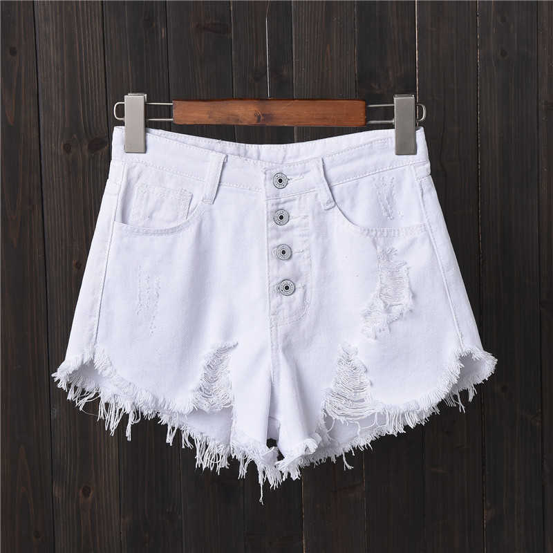 Korean BF Summer Wind Female Sexy High Waist Denim Shorts Women Worn Loose Burr Hole Jeans Plus Size 210714
