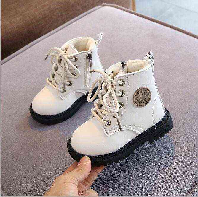 Autumn/Winter Children Boots Boys Girls Leather Martin Boots Plush Fashion Waterproof Non-slip Warm Kids Boots Shoes 21-36 211108