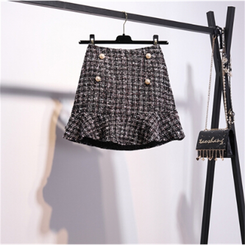 Autumn Winter Two Piece Set Women Elegant Beading Bow Knitted Sweater+High Waist Tweed Plaid Mermaid Skirt Sets 210520