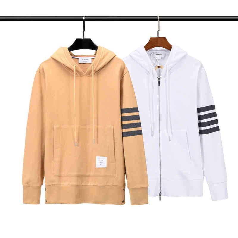 Tb Hooded Zipper Sweater Yarn Dyed Thom Brun New Casual Coat, Khaki