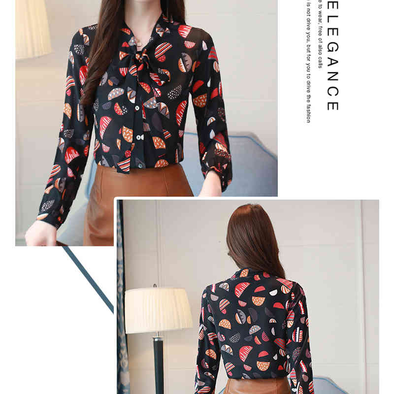 Blusas Autumn Long Sleeve Printing Chiffon Blouse Women Shirt OL Vintage Plus Size Cardigan Tops 7046 50 210427