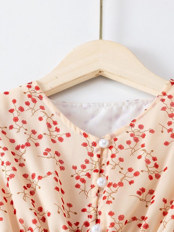 Toddler Girls Ditsy Floral Print Shirred Frill Trim Dress SHE