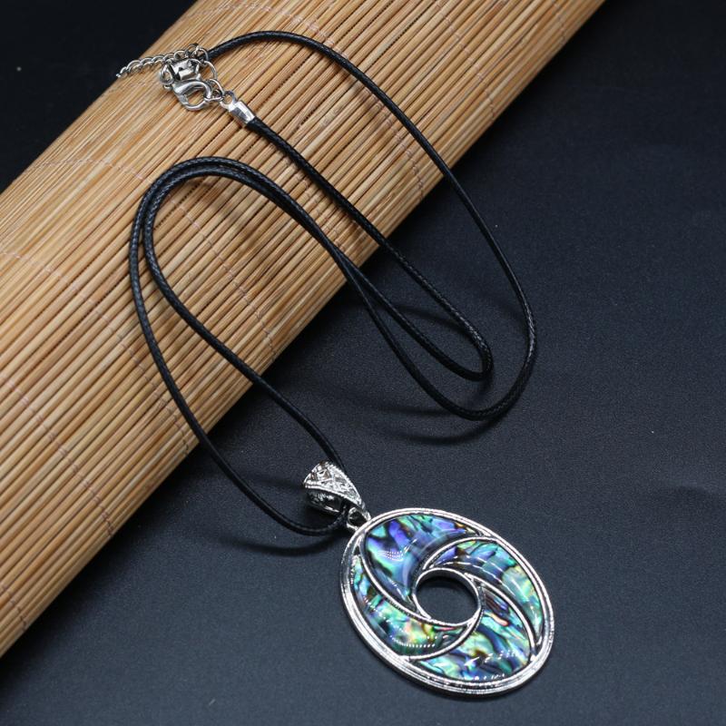 Pendant Necklaces Natural Oval Abalone Shell Mother Of Pearl Wax Thread Necklace Accessories For Women Jewelry Gift Length 55cm Size 34x48mm