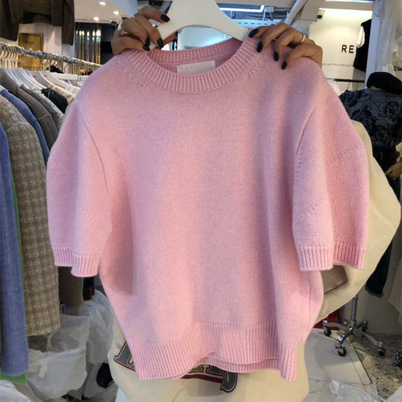 Nomikuma Korean Sweet Short Sleeve Knitted Pullovers Causal O-neck Women Sweater Spring New Elegant Knitwear Jumpers 6F273 210427