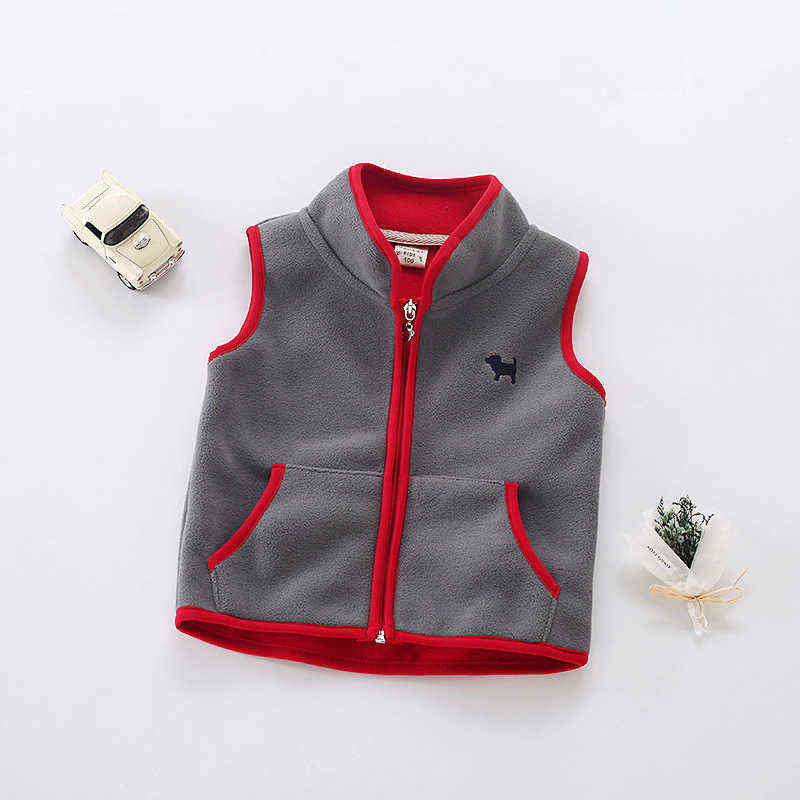 Sundae Angel Vest For Boy Girls Stand Collar Embroidery Dog Polar Fleece Kids Baby Outerwear Coats Children Waistcoats 2-7Y 211203
