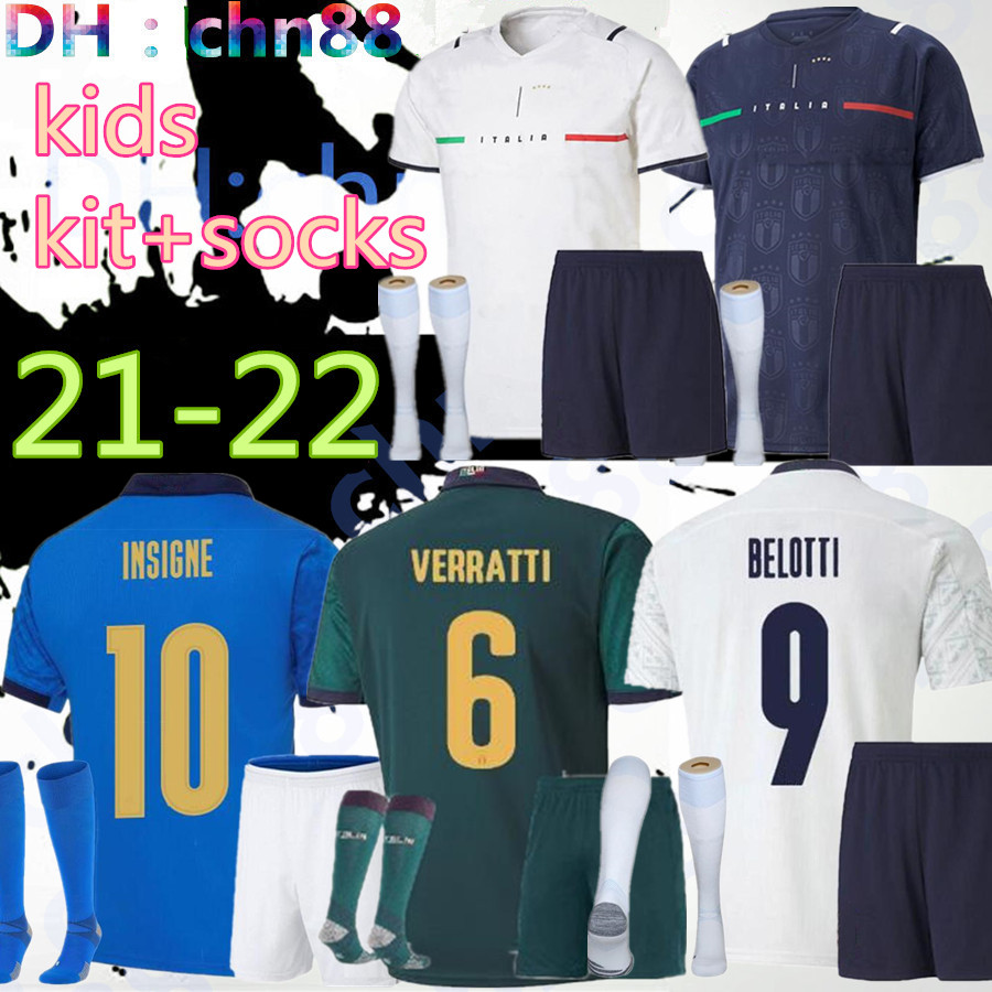 2021 home away Italia soccer Jersey BARELLA SENSI INSIGNE 20 21 22 European Cup Renaissance CHIELLINI ITALY BERNARDESCHI football shirts kid, Black