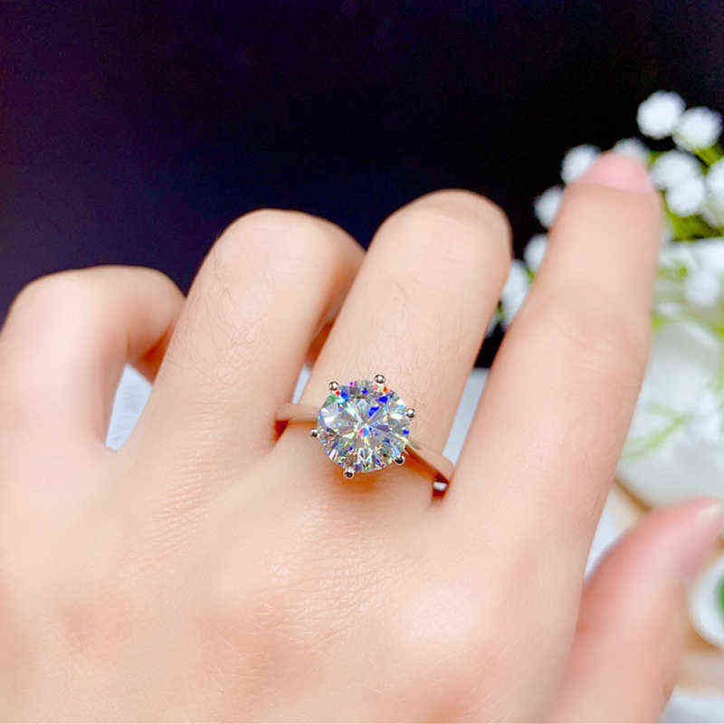 Moissanite Ring 2CT 3CT VVS Lab Diamond With Certififcate Fashion Jewelry for Women Wedding Gift Real 925 Sterling Silver X220214